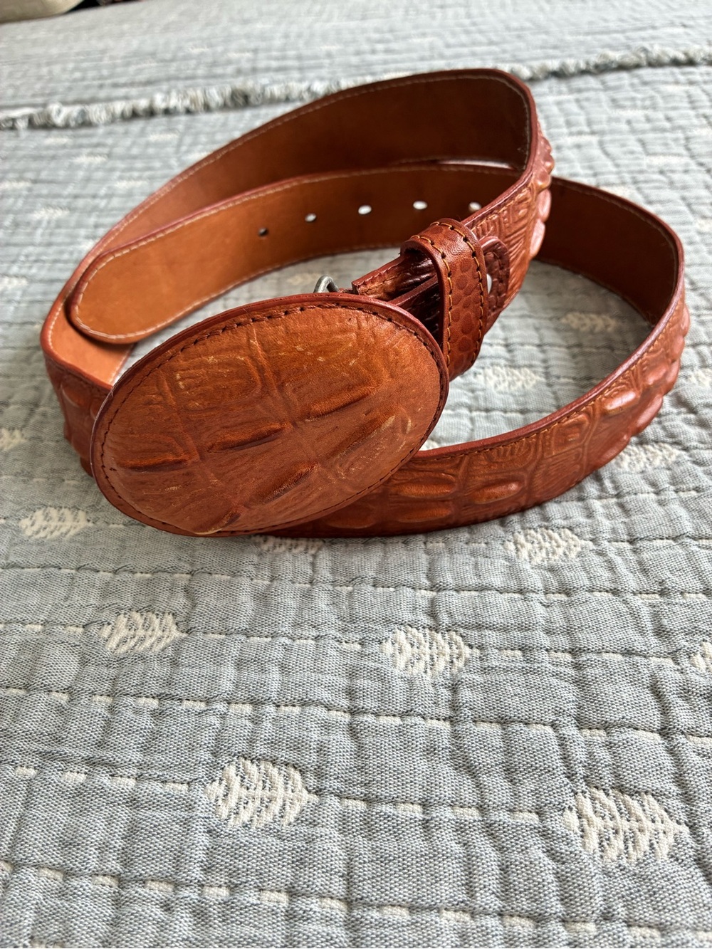 Brown Leather Belt with Oval Buckle from Mexico
